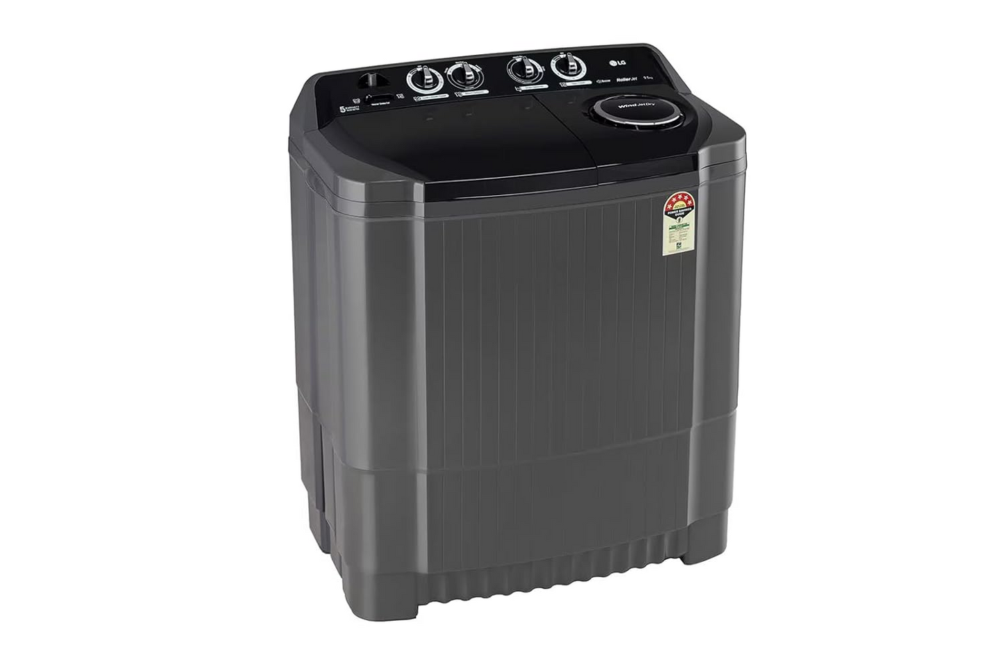 LG 9.5Kg 5 Star Semi Automatic Top Load Washing Machine,(Roller Jet Pulsator + Soak, Rat Away, Middle Black,P9555SKAZ)