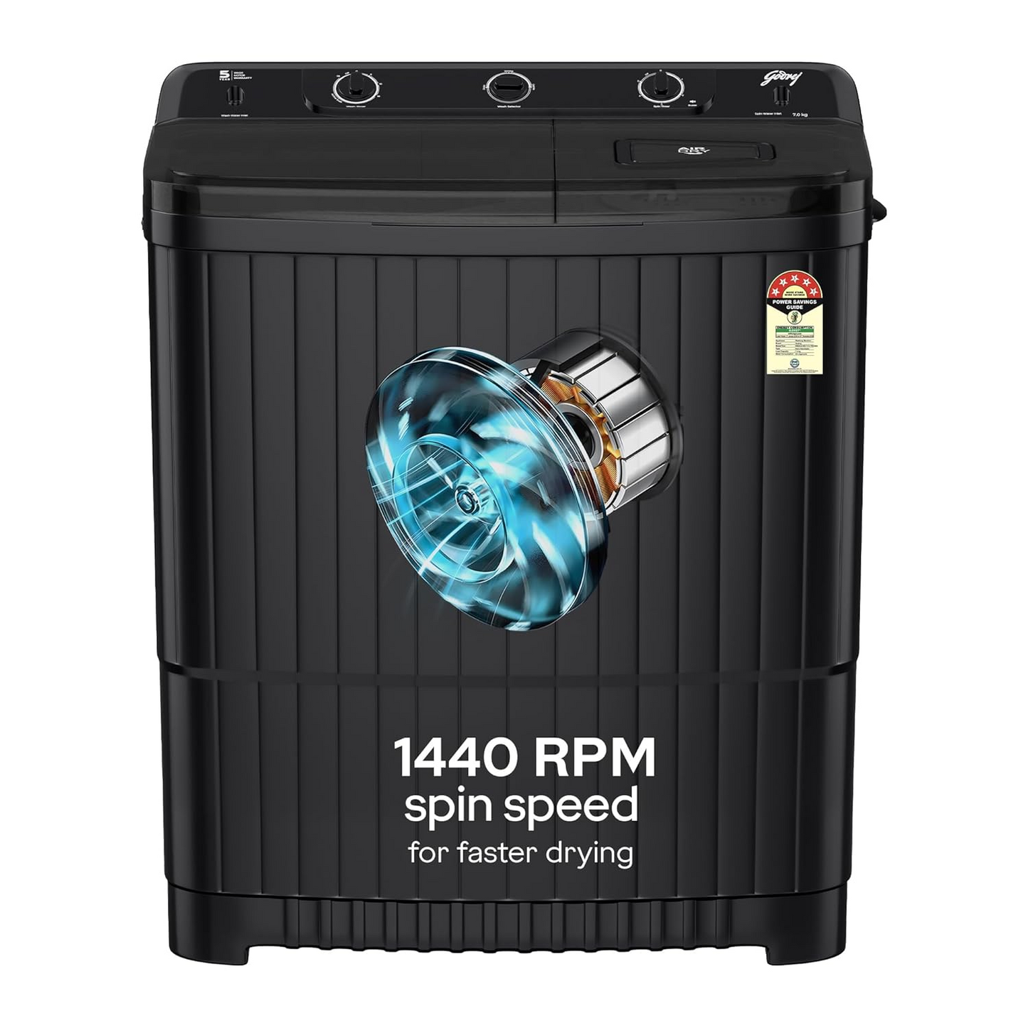 Godrej WS EDGE UNO 70 5.0 SB2 SLGR – 7 Kg 5 Star Semi-Automatic Top Load Washing Machine  Efficient Cleaning | Energy Saving | Durable Build