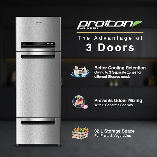 Whirlpool 300 L Frost Free Triple-Door Refrigerator(FP 343D Protton Roy, Alpha Steel)
