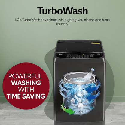 LG Smart Choice, 9 Kg, 5 Star, Smart Inverter Technology, Turbodrum, Fully Automatic Top Load Washing Machine (T90AJMB1Z, Jetspray+, Turbowash, Auto Tub Clean after every wash cycle, Middle Black)