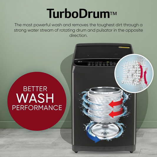 LG Smart Choice, 9 Kg, 5 Star, Smart Inverter Technology, Turbodrum, Fully Automatic Top Load Washing Machine (T90AJMB1Z, Jetspray+, Turbowash, Auto Tub Clean after every wash cycle, Middle Black)