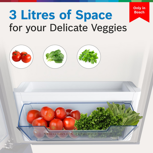 Bosch SmartChoice 207 L, 3 Star, Single Door Refrigerator with Industry's largest base drawer & veg box*(CST20S23PI,Fine Steel) |18 Hr Cooling Retention, 2.5x Faster Cooling, smart inverter compressor