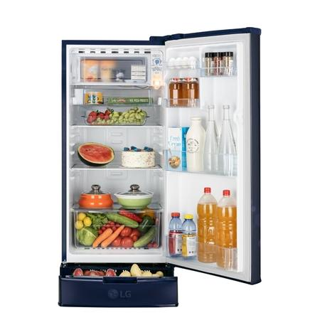 LG 185 L 2 Star Direct Cool Single Door Refrigerator  Model: GL-D199OBEC | Blue Euphoria | With Base Stand Drawer
