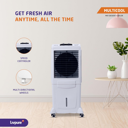 Livpure Multicool Mini Desert Air Cooler- 60L | Cooler with High Air Delivery, Honeycomb Pads, Multi-Directional Wheels | Room Cooler with Inverter Compatibility| 2 year Warranty by Livpure