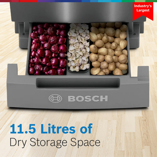 Bosch SmartChoice 207 L, 3 Star, Single Door Refrigerator with Industry's largest base drawer & veg box*(CST20S23PI,Fine Steel) |18 Hr Cooling Retention, 2.5x Faster Cooling, smart inverter compressor
