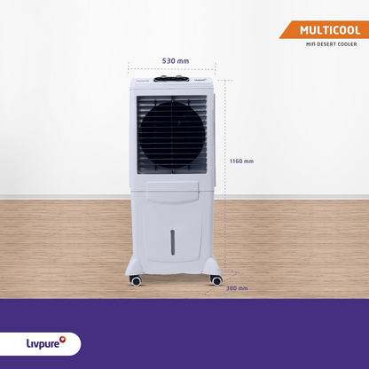 Livpure Multicool Mini Desert Air Cooler- 60L | Cooler with High Air Delivery, Honeycomb Pads, Multi-Directional Wheels | Room Cooler with Inverter Compatibility| 2 year Warranty by Livpure