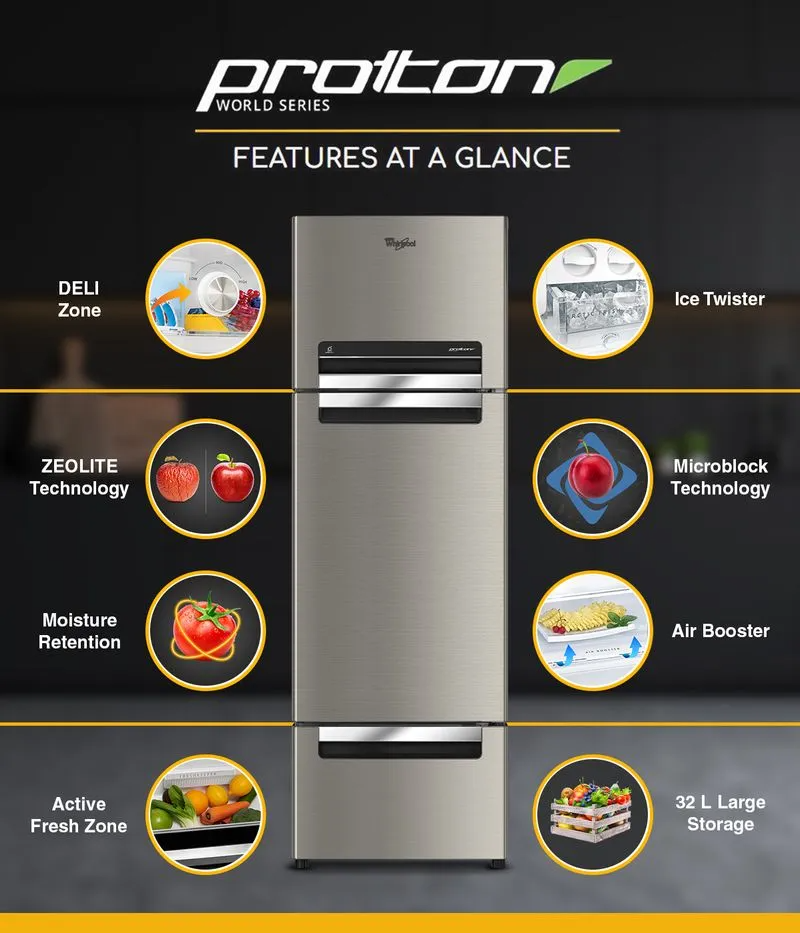 Whirlpool Protton 300L Frost Free Three Door Refrigerator
