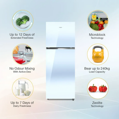 Whirlpool NeoFresh 235L 2 Star Glass Finish Frost Free Double Door Refrigerator – 22329 (Crystal Mirror)