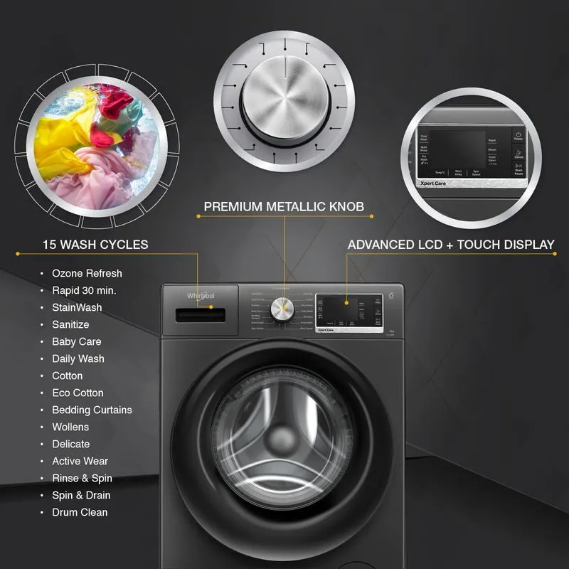 Whirlpool Xpert Care 9kg 5 Star Front Load Washing Machine with Ozone Air Refresh Technology and In-Built Heater