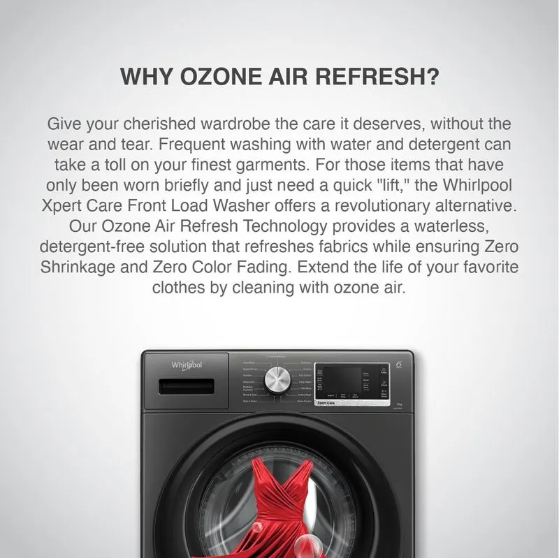 Whirlpool Xpert Care 9kg 5 Star Front Load Washing Machine with Ozone Air Refresh Technology and In-Built Heater