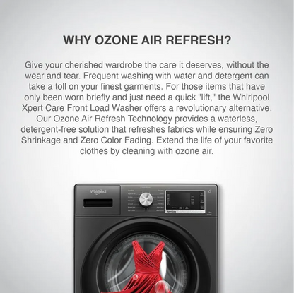 Whirlpool Xpert Care 9kg 5 Star Front Load Washing Machine with Ozone Air Refresh Technology and In-Built Heater
