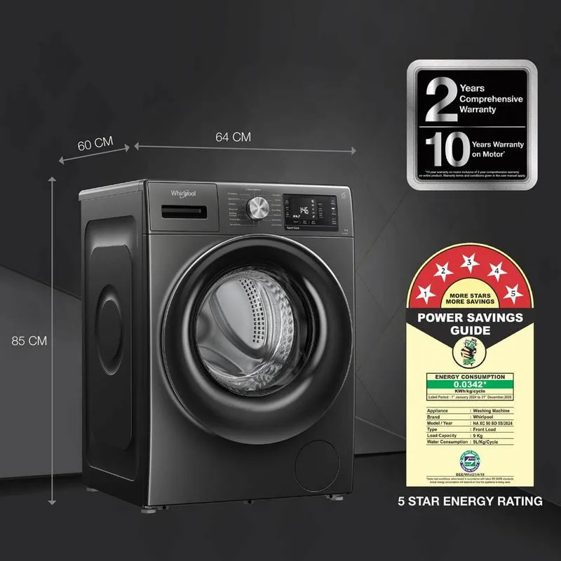 Whirlpool Xpert Care 9kg 5 Star Front Load Washing Machine with Ozone Air Refresh Technology