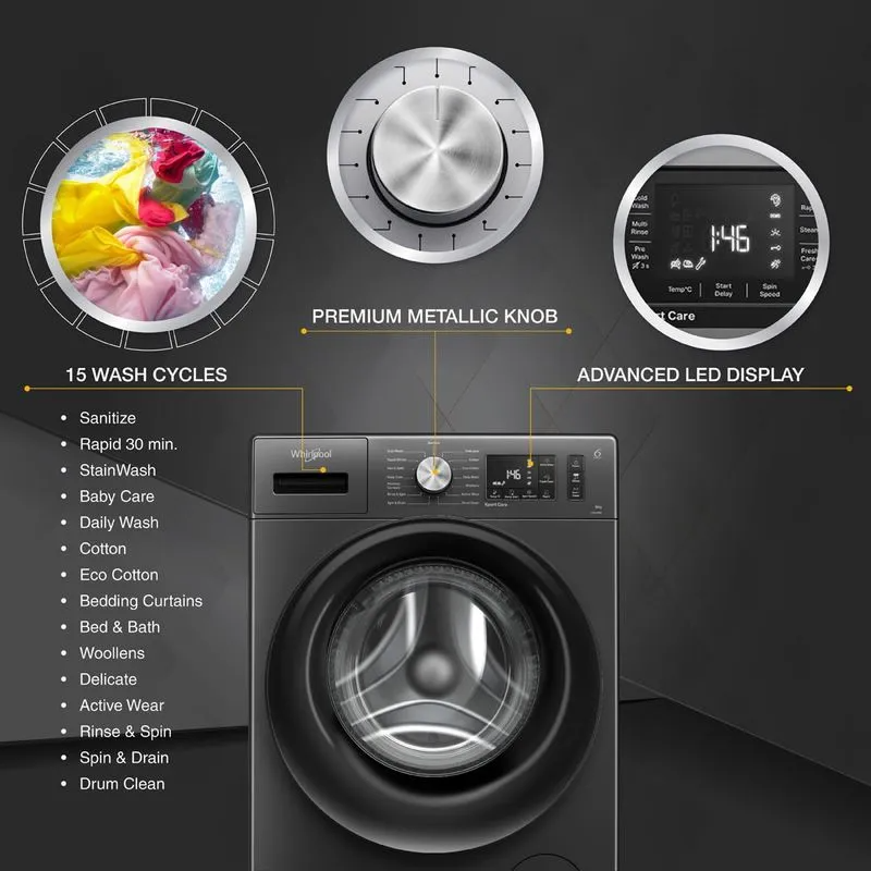 Whirlpool Xpert Care 7.5kg 5 Star Front Load Washing Machine with In-Built Heater