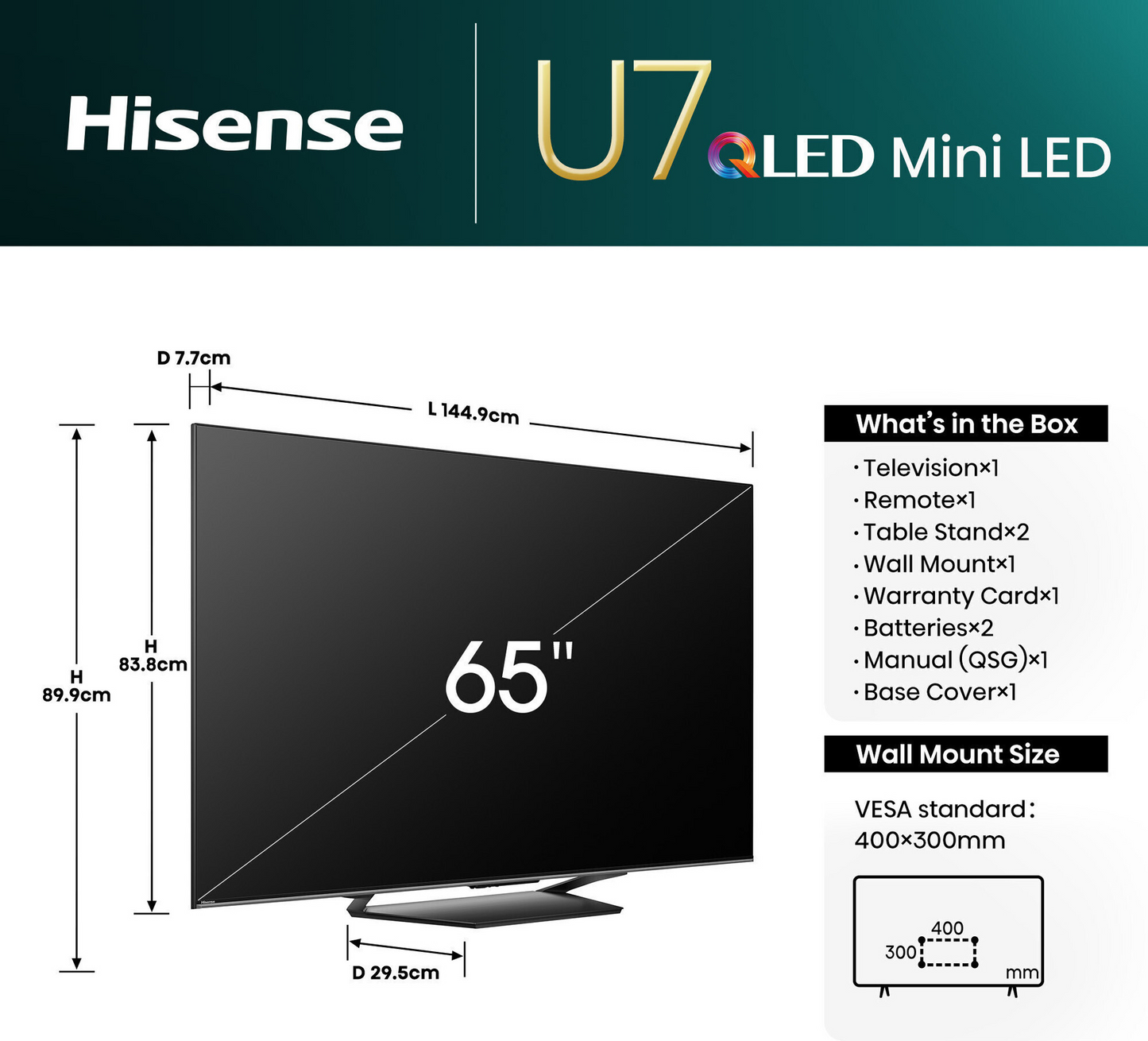 Hisense 65U7N 65-Inch Mini-LED 4K Smart TV