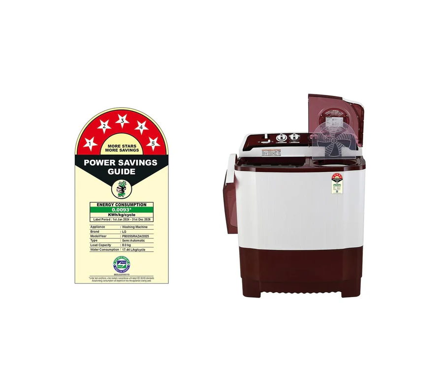 LG P8035SRAZA 8 Kg 5 Star Semi Automatic Top Load Washing Machine - Burgundy