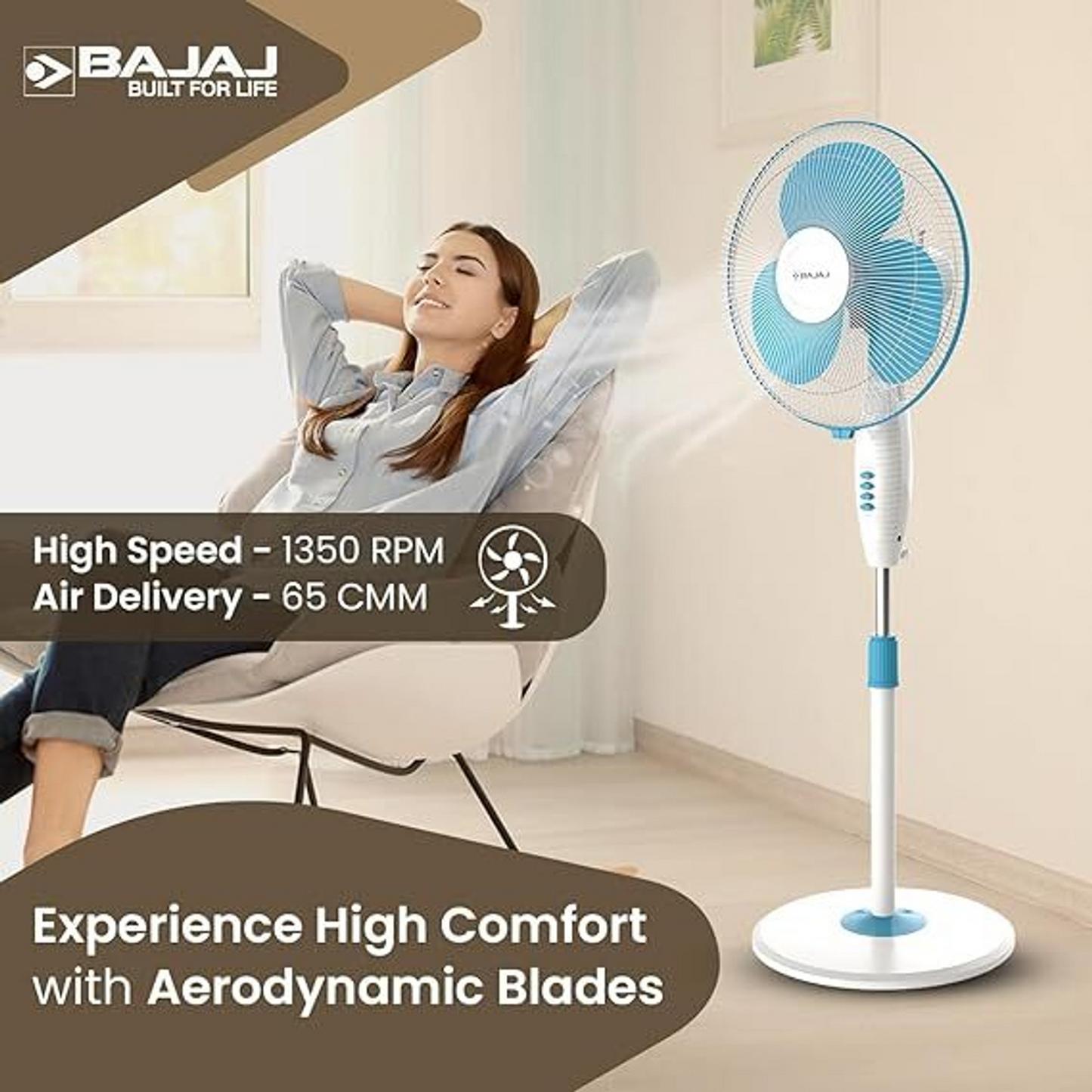 (Buy 1 Get 1) Bajaj Turbo 400 mm Pedestal Fan (Model: Turbo, Fiji Blue)  Valid till 10 june
