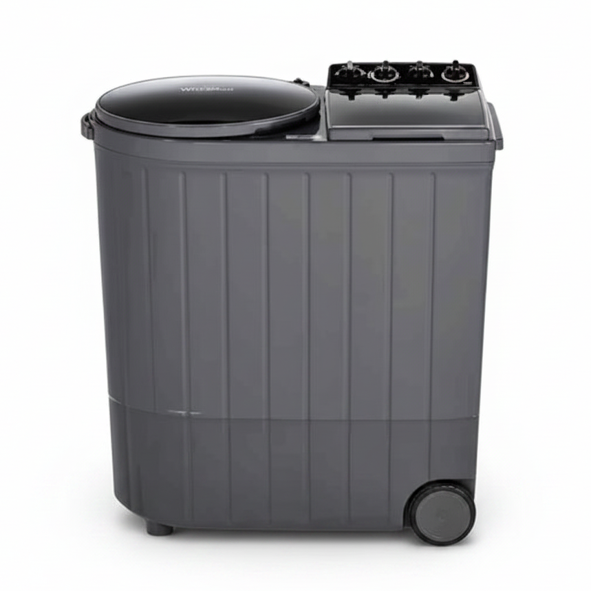 Gray portable washing machine on a white background