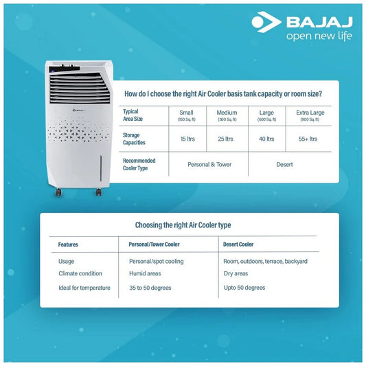Bajaj Shield Series Skive Nios 36L Tower Air Cooler – DuraMarine PRO Pump, Anti-Bacterial Hexacool, 100 Ft Air Throw